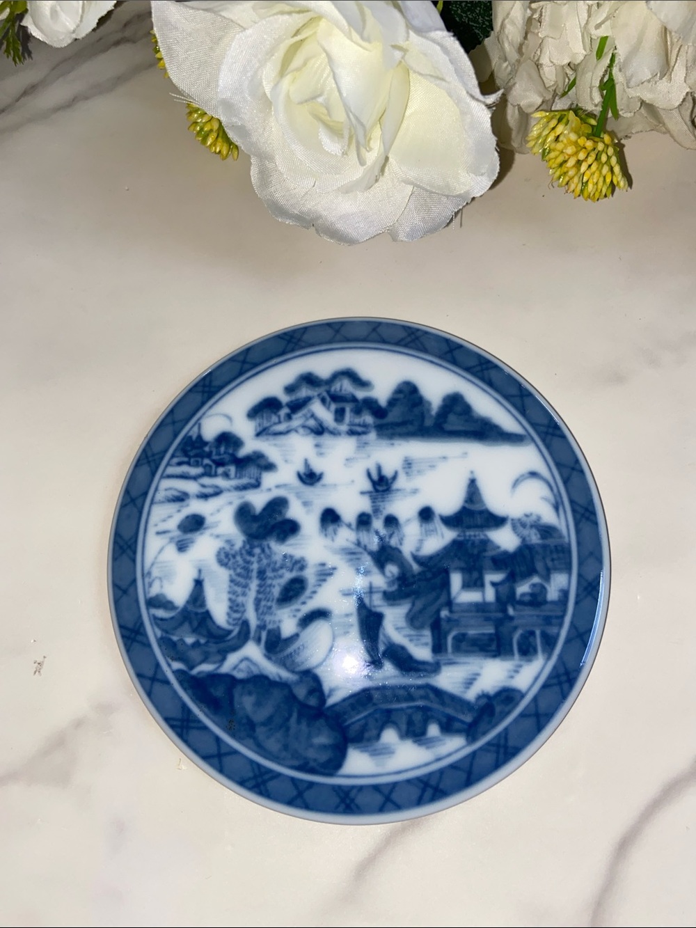 MOTTAHEDEH Blue and White Canton Tea Tile Decorative Porcelain
